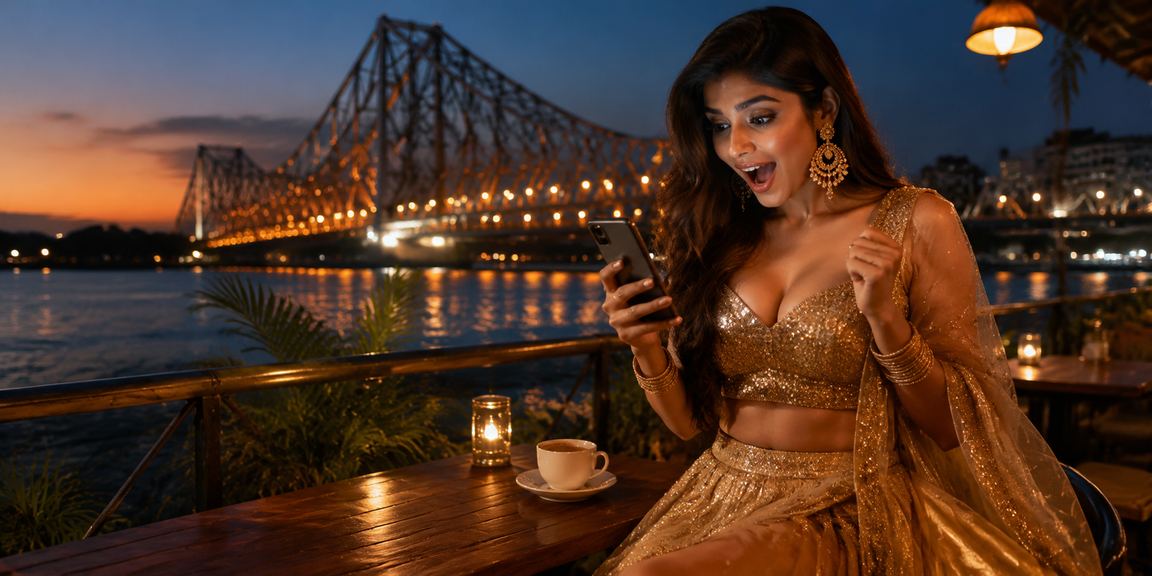 Evening cricket betting scene with Howrah Bridge in background
